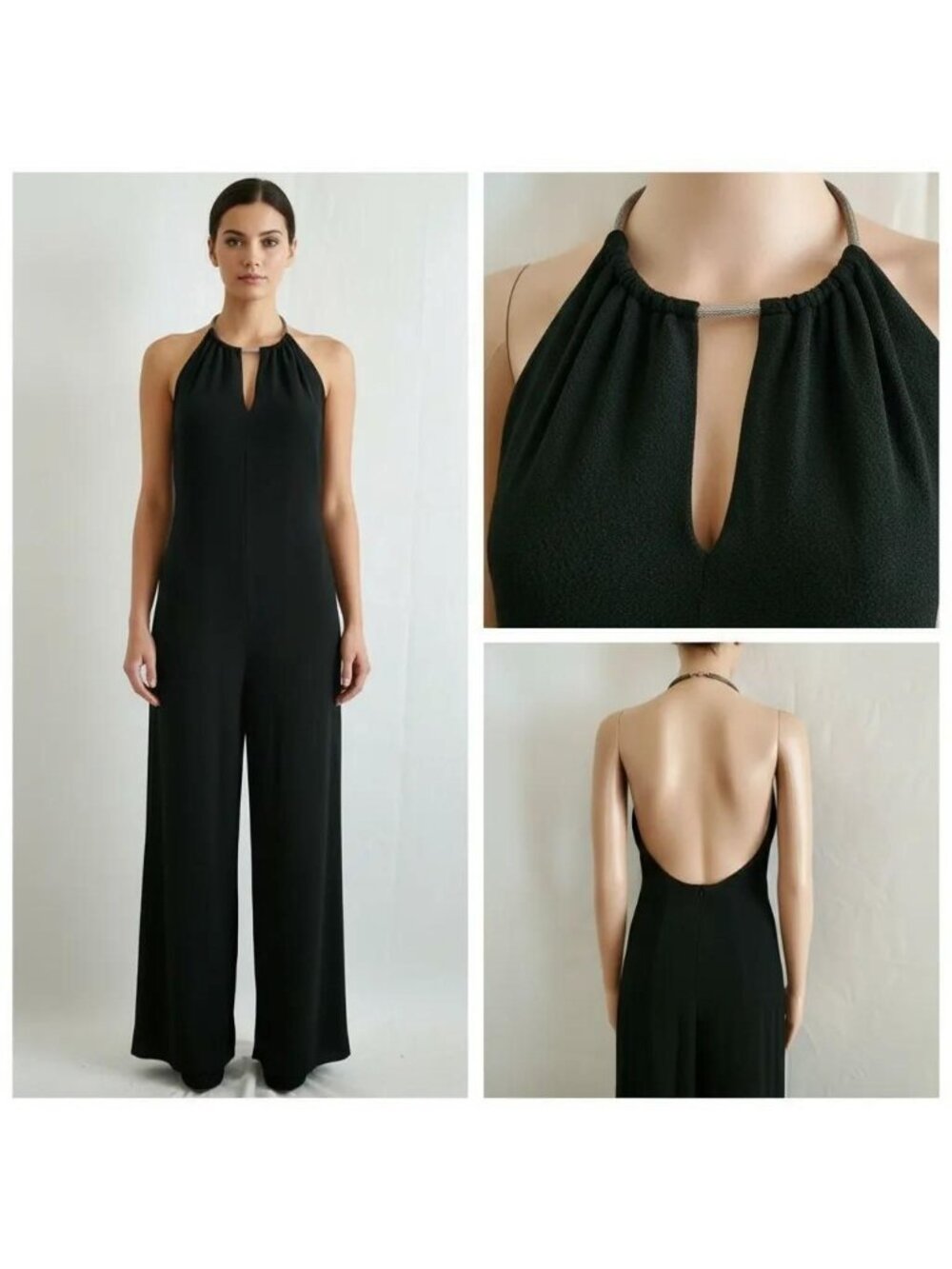 Alchemy New‎ York Black Halter Open-Back Wide-Leg Eveningwear Jumpsuit Women's 8 - Picture 2 of 10